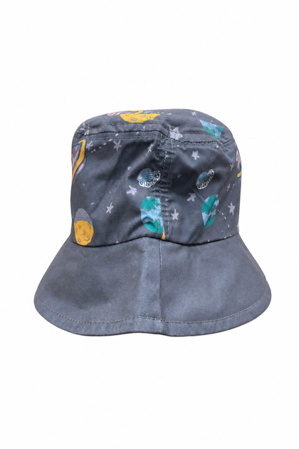 Space-Themed Gray Bucket Hat for Kids - Fun Fisherman Hat with Sun Protection