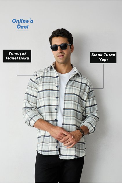 Uzun Kol Regular Fit Ekose Yünlü Flanel Oduncu Kışlık Gömlek