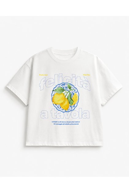 Palermo Sicily Lemon Printed Oversize T-Shirt Unisex 80% Cotton Boxy Fit Streetwear T-Shirt Thick Textured