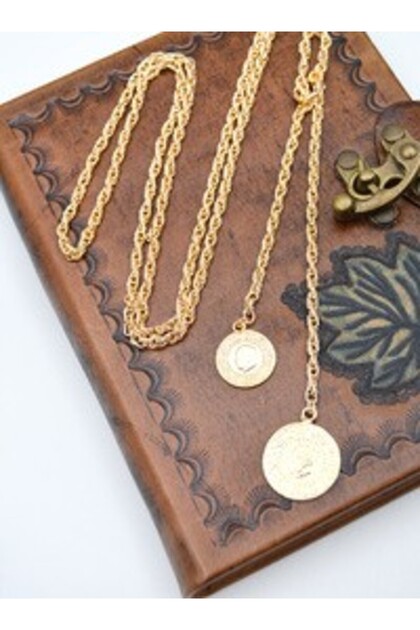 Long Half Lira Necklace - Gold Color -