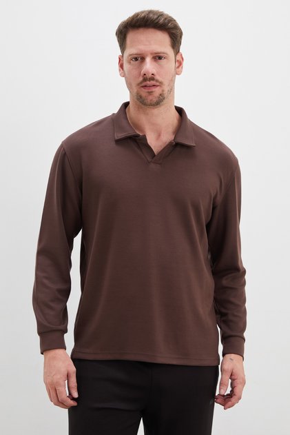 Basic Apaş Collar Modal Sweatshirt