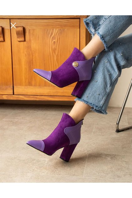 Layla Purple Suede Leather Detail 7 cm Heel Boots Bottie