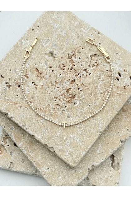 Letter t Waterway Bracelet – Gold Color Zircon Stone Steel Letter Bracelet
