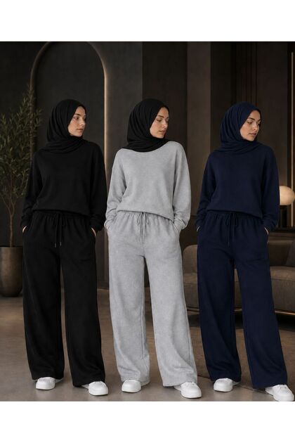 3 Adet tesettüre uygun siyah+ Gri+ Lacivert günlük kullanım eşofman altı