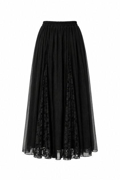 Black Lace Pleated Detailed Skirt - 3371