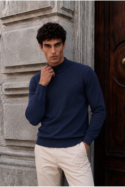 Peck Half Turtleneck Thessaloniki Knitted Men's Sweater - Navy Blue