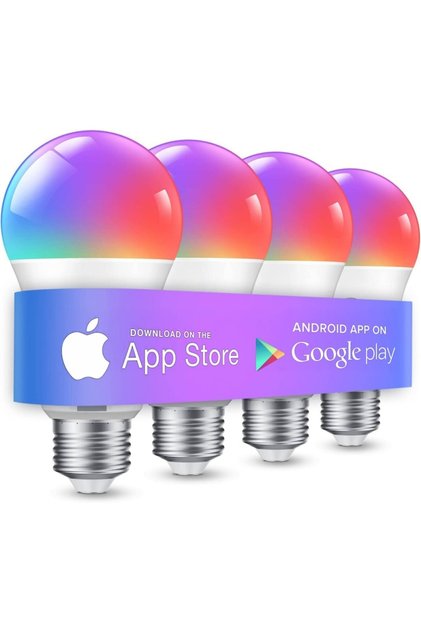 Set de 4 becuri LED inteligente RGB, E27, 9W, compatibile cu Tuya, Wi-Fi, control vocal și prin aplicație, reglabile, lumină caldă/rece și colorată, compatibile cu Alexa și Google Home