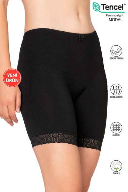 Özkan 27559 Kadın Pamuklu Modal Kumaş Paçası Dantel Detaylı Yüksek Bel Diz Üstü Tayt Esnek Rahat Yum