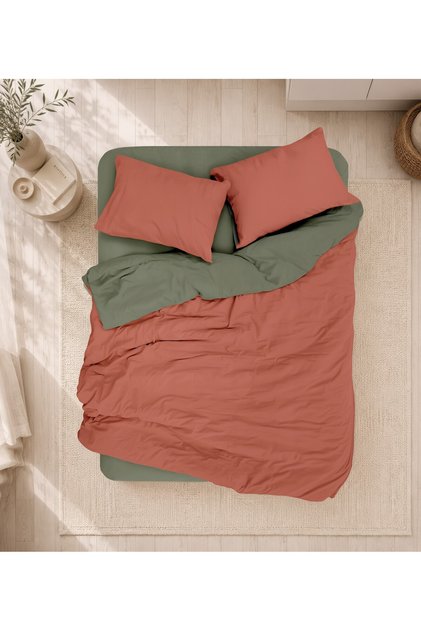 Plain Double Duvet Cover Set Tile-Khaki