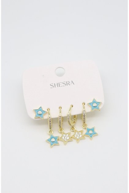 Vip Gold 6-Piece Blue Star Design Stone Detailed Anti-Tarnish Steel Stylish Earring Set