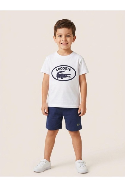 Boys' Cotton T-Shirt Shorts Set Crocodile Logo Printed Summer Top and Bottom Set