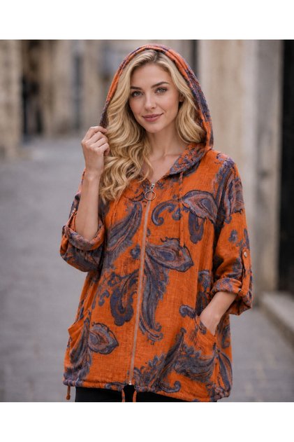 New Season Italian Cotton Zippered Shawl Pattern 4Mevism Jacket 38-46