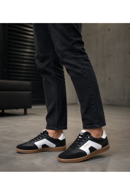 251022 Men's Black and White Orthopedic Comfortable Thin Sole Daily Casual Walking Sneaker Sports Shoes