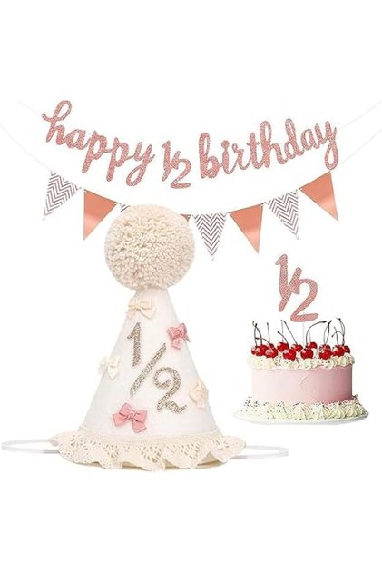 Half Birthday Decorations for Girls, 4 Pcs 1/2 Birthday Party Supplies with Crown Hat, Halfway to On