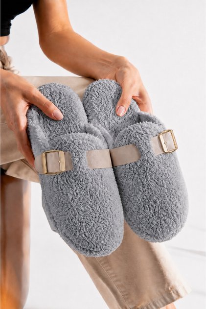 Plush House Slippers Women's Gold Buckle Soft Non-Sound Lightweight Sole Winter Slippers