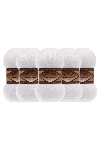 Angora Gold Glitter Hand Knitting Yarn 5 Pack 500 Gr - White 55