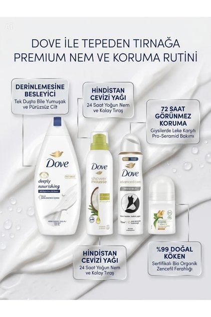 Kişisel Bakım Seti - Nemlendiricili Duş Jeli, Duş Köpüğü, 72 saat Deodorant ve 24 saat Doğal Roll-On - 4lü Set