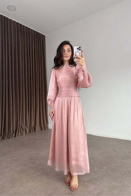 Valea Işıltılı Soft Pembe Elbise