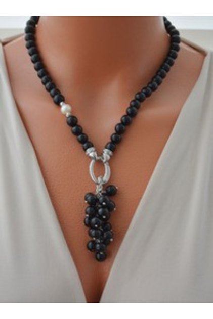 Onyx Stone Design Necklace - Multi-Colored -