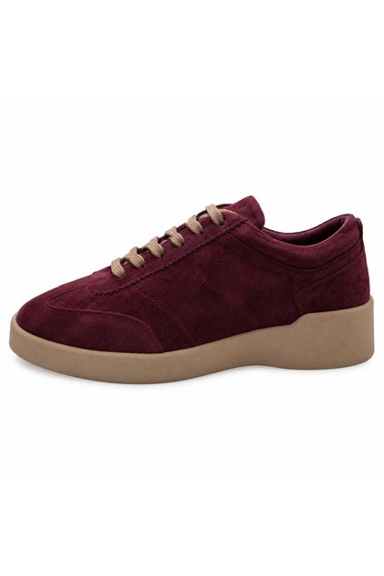 Pantofi sport pentru femei VIRENZA din piele naturală și piele întoarsă, lucrați manual, cu talpă termo premium confortabilă – Roșu Claret