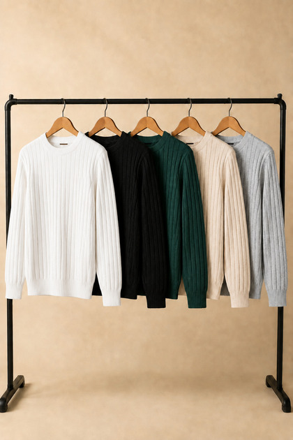 Men's 5-Piece Crew Neck Long Sleeve Knit Sweater Pack