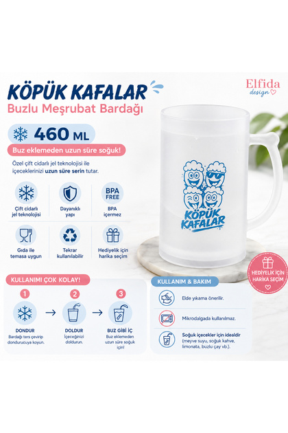 Foam Heads 460 ml Iced Cup – Double Walled Gel Cooler Mug – Bpa-Free / Customizable.