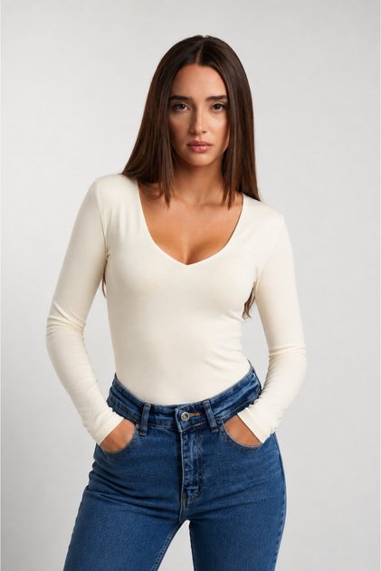 Women's V-Neck Basic Long Sleeve Modal Blouse Cty-Abr-2132