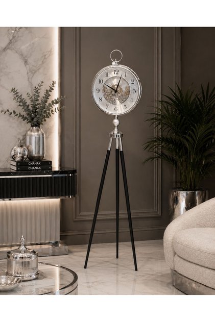 Dekoratif Metal Tripod Ayaklı Saat Ev ve Ofis Aksesuar Saat Salon Saati