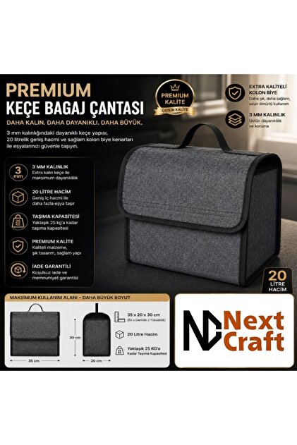 Araba Bagaj Çantası Oto Aksesuar Düzenleyici Organizer 35x30x25 cm Antrasit/Gri Renk