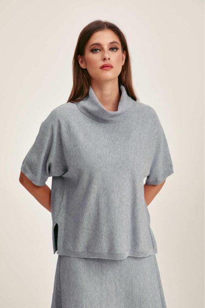 Wide Blouse with a High Neck Grey