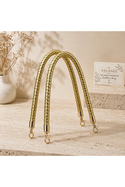 Metalik Gold Örgü Boru Çanta Sapı 25 cm – 1 Çift (2 Adet)