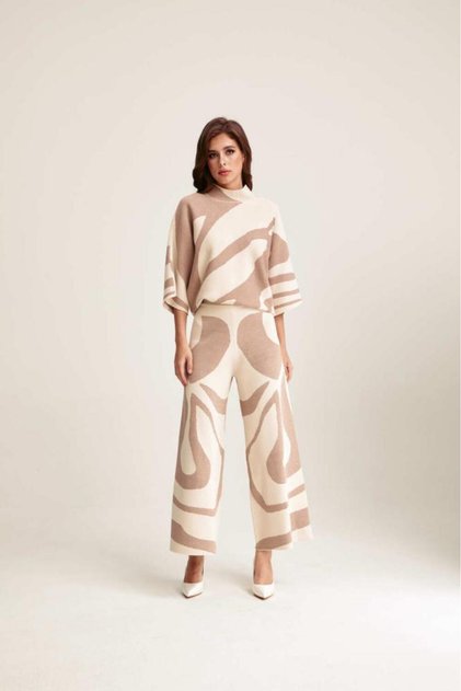 Wide-Leg Viscose Blend Trousers with Wavy Patterns Multicolor