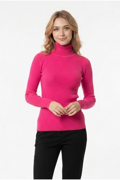 Women's High-Neck Ribbed Fabric Flexible Casual Stylish Knitwear Sweater
