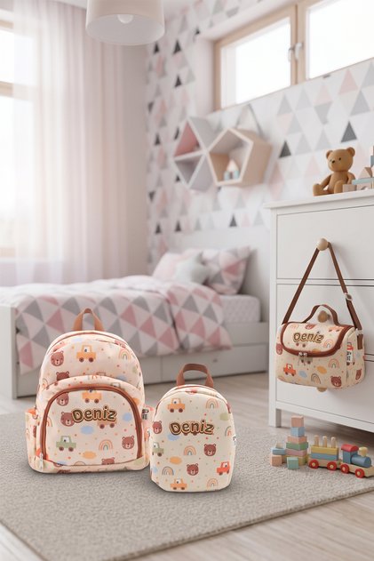 HeviKids Kişiye Özel İsimli 3'lü Çocuk Çanta Seti - Ayıcık