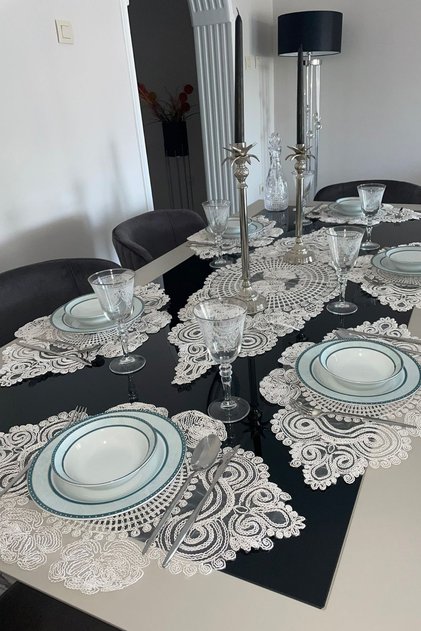 American Service Set, 1 Runner 6 Placemats, Tablecloth Set, Service Presentation Set - Ecru