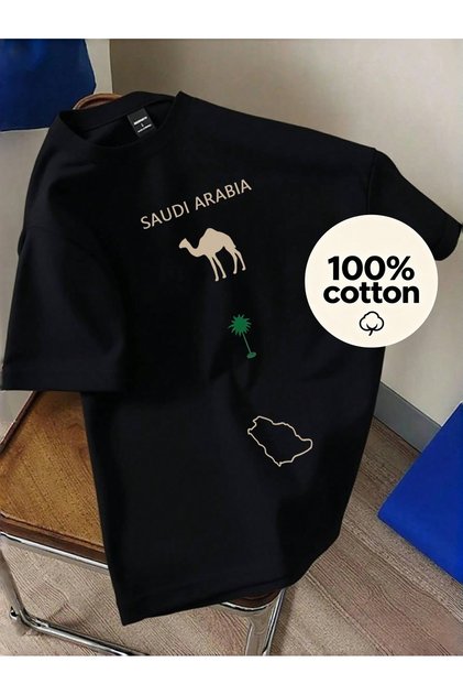 قميص للرجال والنساء بمناسبة اليوم الوطني السعودي، مصنوع من القطن 100%، مطبوع برقبة مستديرة وأكمام قصيرة، تصميم فضفاض، خفيف الوزن وقابل للتنفس، مناسب للارتداء الصيفي غير الرسمي