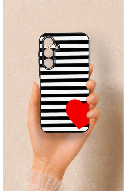 Samsung A35 Compatible Striped Red Heart Pattern Silicone Case