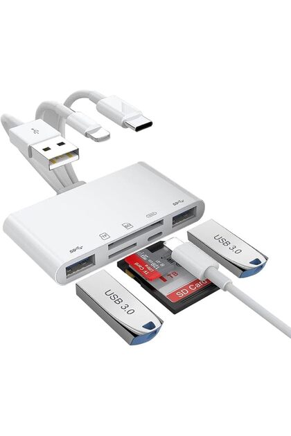® قارئ بطاقات SD 5 في 1 لأجهزة iPhone وiPad، محول بطاقات ذاكرة USB C وUSB A مع دعم SD وMicro SD وC