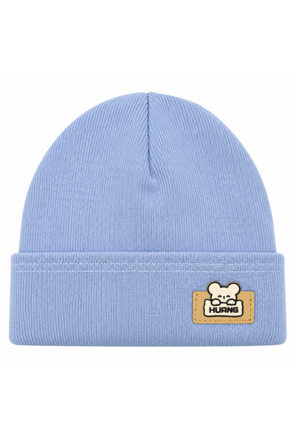 Căciulă de copii Unisex Bleu cu Ursuleț, Model Beanie cu Manșetă, Casual