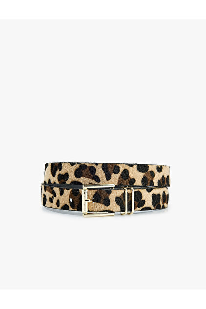 Leopard Patterned Faux Leather Belt with Buckle