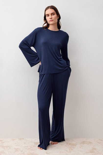 Long Sleeve Oversize Basic Lycra Viscose Top and Bottom Set