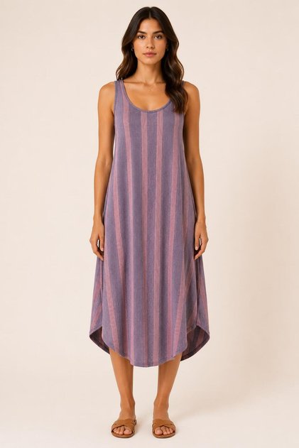 Asymmetrical Cut Striped Sleeveless Dress