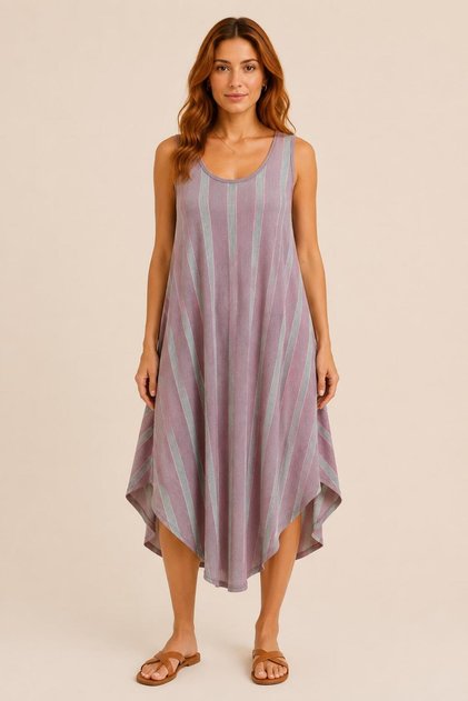 Asymmetrical Cut Striped Sleeveless Dress