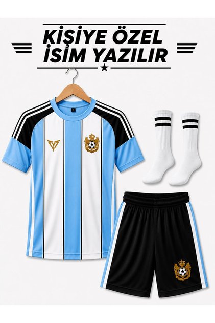 İsim Yazılır Mavi-Siyah Çocuk Futbol Forması Takımı Çorap Hediyeli