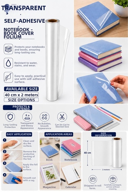 Transparent Self-Adhesive Notebook Covering Film 40 cm X 2 Meters