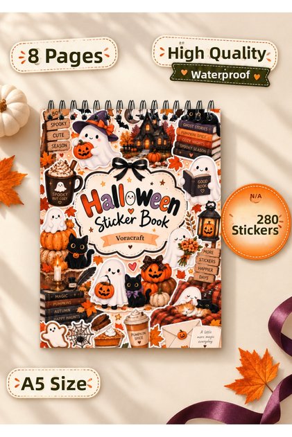 280 Pieces Halloween Sticker Book 8 Sheets A5, Agenda Journal Scrapbook Planner Stb00003