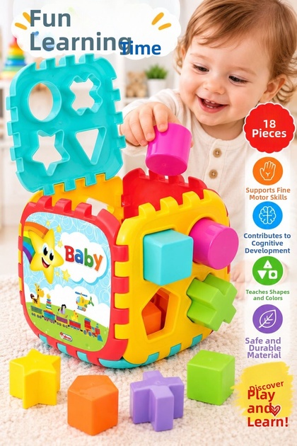 Dede Baby Large Bultak Cube 18 Piece Shape Matching and Educational Baby Toy 12 Months+