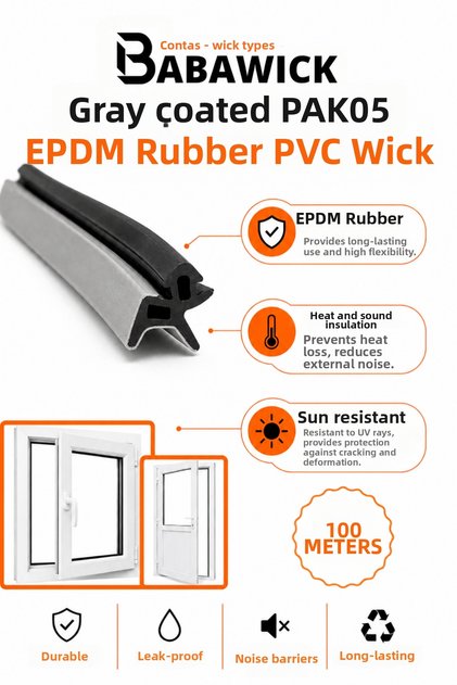 Epdm Rubber Grey Coated Oiled Retrofit Seal 100 Meters Pak-05 Long Lasting Door Window Weatherstrip