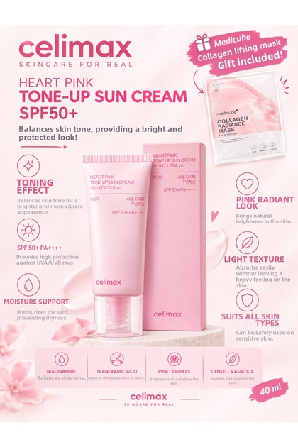 Heart Pink Sun Spf50+ 40 ml – Brightening and Moisturizing Sun Care. Mask with Gift