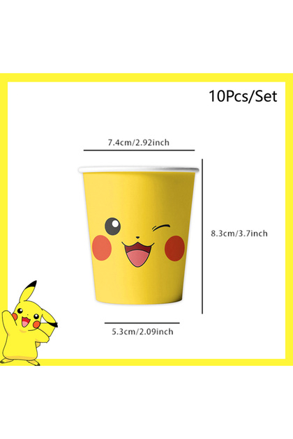Cup 10Pcs Pokemon Birthday Party Decoration Pikachu Disposable Tableware Cup Napkin Plate Tablecloth